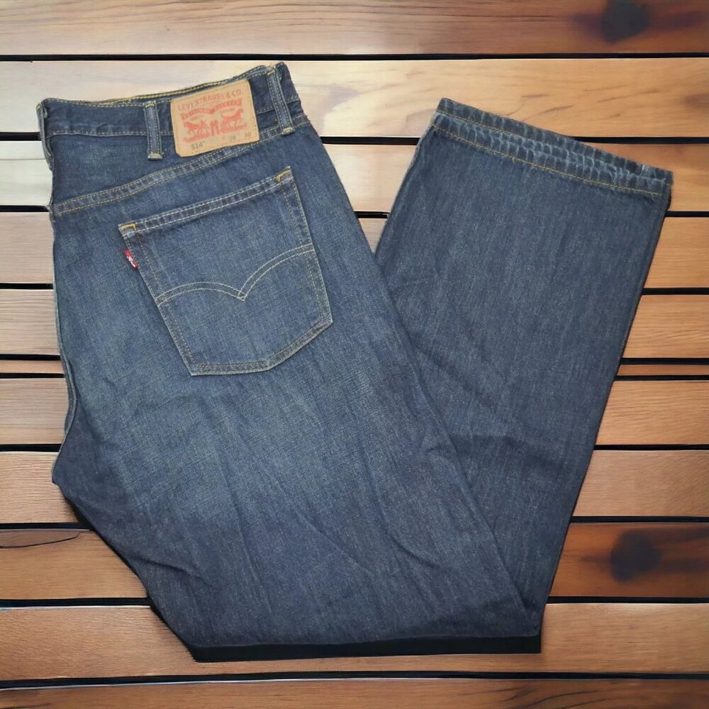Levi's 514 Size 38x30 Jeans Men's Straight Leg Regular Fit Dark Wash Distressed